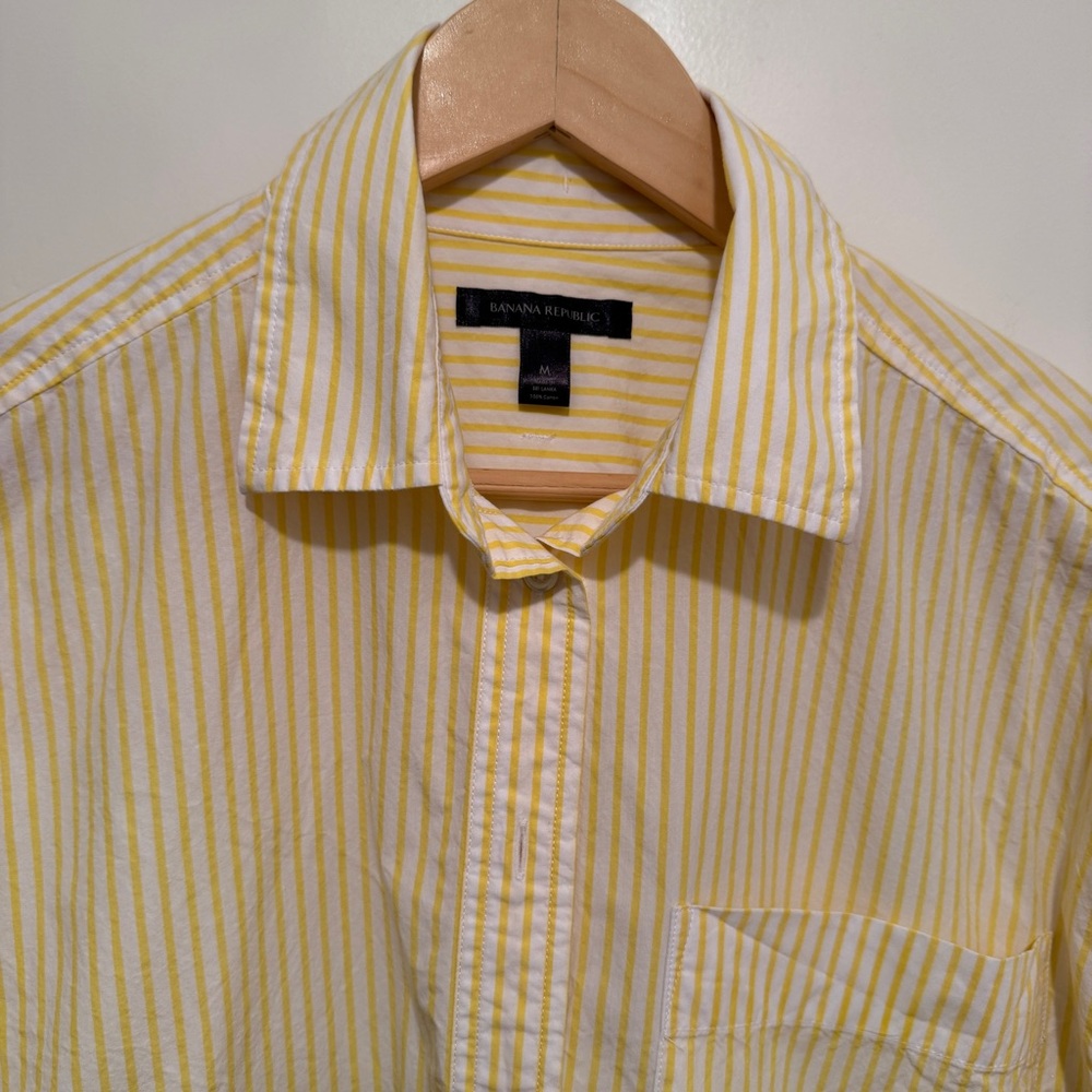 Banana Republic White and Yellow Striped Cotton Shirt
